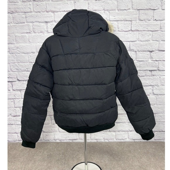 Vintage Azzure Blue Puffer Jacket Hooded Zip Up Bomber Style Reversible Size M - Picture 8 of 14